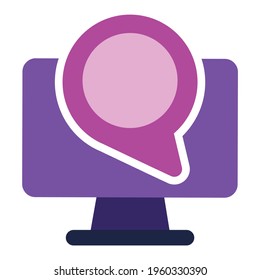 computer icon. computer with chat. flat design vector icon concept