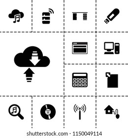 Computer icon. collection of 13 computer filled icons such as signal tower, calculator, cd, download document, smart home, pc. editable computer icons for web and mobile.
