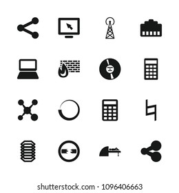 Computer icon. collection of 16 computer filled icons such as signal tower, display, share, mri, cd, brick wall fire, phone cable. editable computer icons for web and mobile.