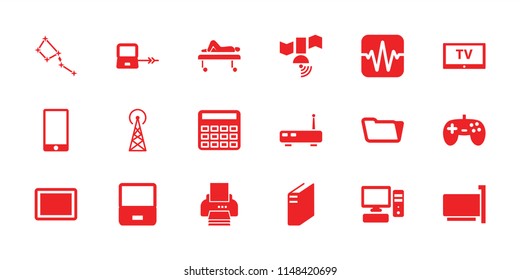Computer icon. collection of 18 computer filled icons such as signal tower, laptop connection, calculator, folder, joystick. editable computer icons for web and mobile.