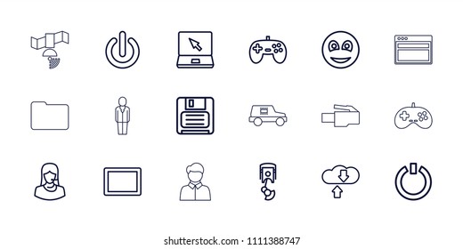 Computer icon. collection of 18 computer outline icons such as joystick, customer support, tablet, laptop, diskette. editable computer icons for web and mobile.