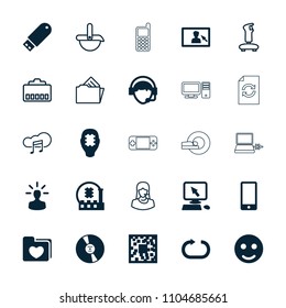 Computer icon. collection of 25 computer filled and outline icons such as pointer on display, smile, qr code, operator. editable computer icons for web and mobile.