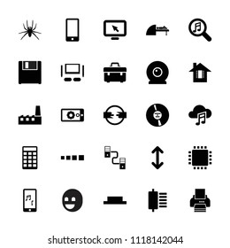 Computer icon. collection of 25 computer filled icons such as spider, toolbox, mri, cd, mobile phone music, spu, loading, cable. editable computer icons for web and mobile.