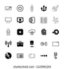 Computer icon. collection of 25 computer filled and outline icons such as toolbox, cd, loading, finger print, arrow right, cpu. editable computer icons for web and mobile.