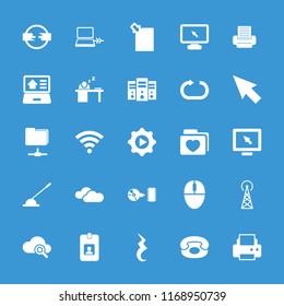 Computer icon. collection of 25 computer filled icons such as signal tower, printer, pointer, display, folder with heart. editable computer icons for web and mobile.