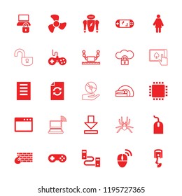 Computer icon. collection of 25 computer filled and outline icons such as joystick, mouse, woman, browser window, cable, fan. editable computer icons for web and mobile.