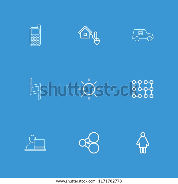 Computer icon. collection of 9 computer\
outline icons such as share, woman, contrast, smart home, electric\
circuit. editable computer icons for web and\
mobile.