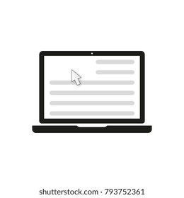 Computer icon with the cursor on the screen. Logo of the laptop. Vector illustration.