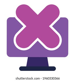 computer icon. computer with delete. outline vector icon concept. 