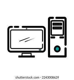 Computer icon. Desktop computer or personal computer. PC flat vector illustration.