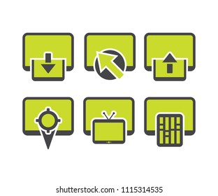 Computer icon, download, click, pin, television, upload, memory