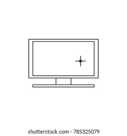 Computer icon with drawing program sign on the monitor, isolated. An indispensable thing for drawing, sketching, writing. School, student educational tool. Office worker equipment. Black and white pic