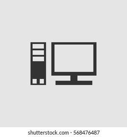 Computer icon flat. Black pictogram on grey background. Vector illustration symbol