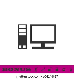 Computer icon flat. Black pictogram on white background. Vector illustration symbol and bonus button