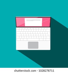 Computer Icon. Flat Design Laptop Symbol. Top View Vector Notebook Illustration.