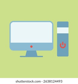 Computer Icon – Flat Desktop Symbol for Technology, Work, Study, and Digital Concepts