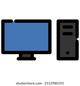 Icono de computadora con estilo de contorno plano