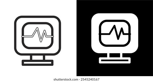 Computer icon flat. Vintage antique electronic computer desktop device symbol set. Old computer hardware display vector sign.  pc screen line logo