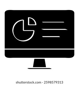 Computer icon in glyph style. Data analysis icon in glyph style