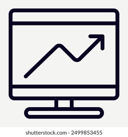 Computer icon with graph up on the screen, illustration of a chart up increasing business sales, profits and wealth, suitable for infographics and motion graphic elements.