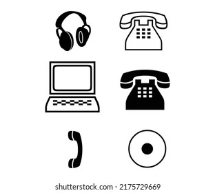 Computersymbol Kopfhörer-Symbol   Telefonsymbol-Set. Rufen Sie Symbolvektorgrafik auf. Telefonsymbol
