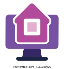 computer icon. computer with home. flat design vector icon concept