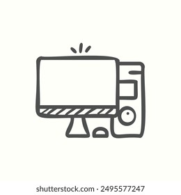 computer icon, isolated handdrawn icon theme workplace