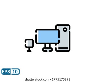 computer icon isolated on white background. vector illustration in filled line style. EPS 10