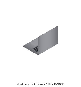Icono de ordenador, portátil, PC 3D. portátil en isométrico, lateral, trasero y superior. con el botón secundario del mouse (ratón). Ilustración del vector