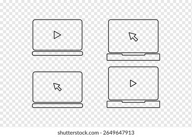 Computer icon. Laptop icon set.. Laptop different style. collection Laptops or notebook computer. Flat and line icon. Cursor icons click - stock vector. eps 10