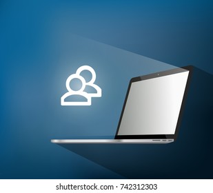 Computer with icon in light, vector