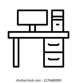 Computer Icon. Line Art Style Design Isolated On White Background