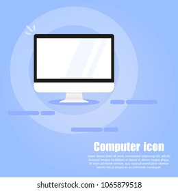 The computer icon is located in the middle of a circle on a blue background with an inscription