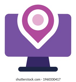 computer icon. computer with location. flat design vector icon concept