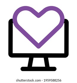 computer icon. computer with love. outline vector icon. can use for, icon design element,ui, web, mobile app.