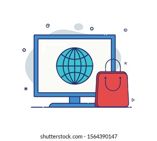 computer icon modern style with online shopping icon