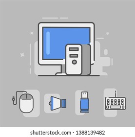 computer icon  namely  mouse, speaker , usb , keyboard . Computer vector illustration 