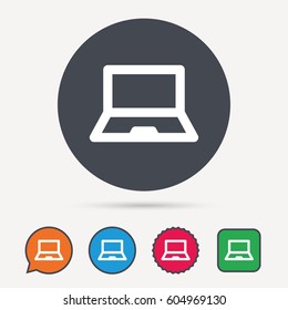 Computer icon. Notebook or laptop pc symbol. Circle, speech bubble and star buttons. Flat web icons. Vector