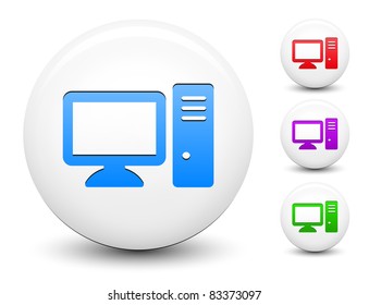 Computer Icon on Round White Button Collection Original Illustration