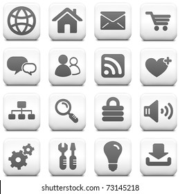 Computer Icon on Square Black and White Button Collection Original Illustration