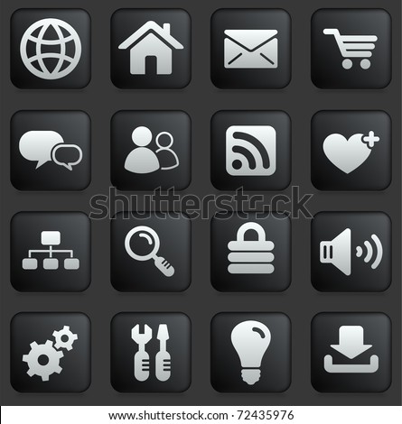 Computer Icon on Square Black and White Button Collection Original Illustration