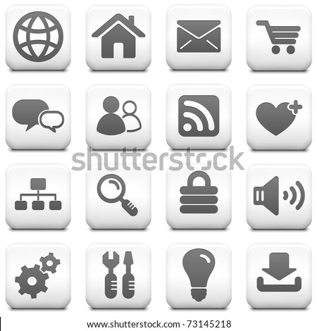 Computer Icon on Square Black and White Button Collection Original Illustration