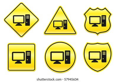 Computer Icon on Yellow Designs Original Illustration