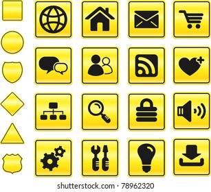 Computer Icon on Yellow Sign Button Collection Original Illustration