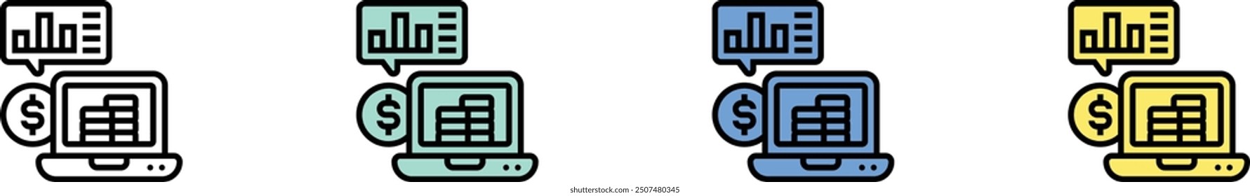 computer icon. Outline, Green, Blue and Yellow Style Design Isolated On White Background