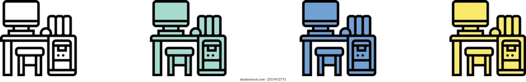 computer icon. Outline, Green, Blue and Yellow Style Design Isolated On White Background