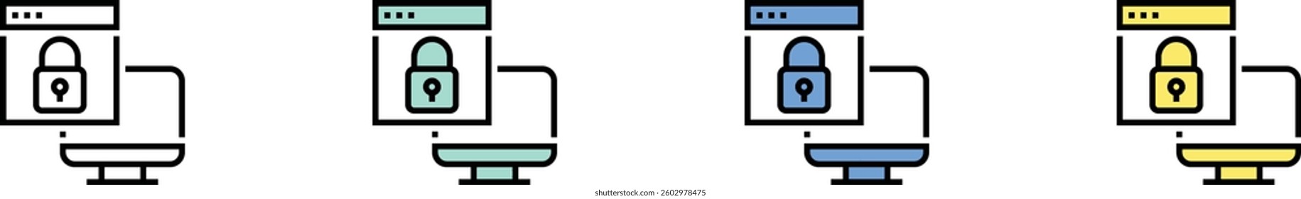 computer icon. Outline, Green, Blue and Yellow Style Design Isolated On White Background