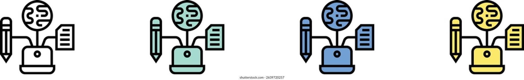 computer icon. Outline, Green, Blue and Yellow Style Design Isolated On White Background