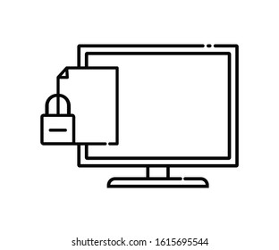 computer icon outline isolated locked file icon. The file icon is locked marking a locked padlock