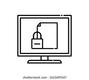 computer icon outline isolated locked file icon. The file icon is locked marking a locked padlock